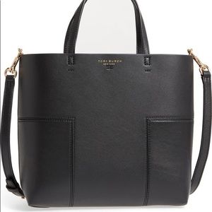 Tory Burch Black Leather Block T Mini Satchel Tote